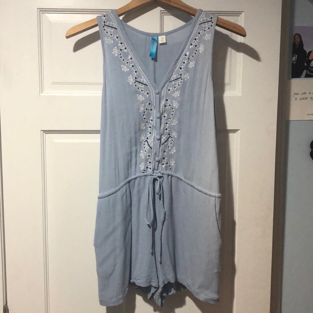 Blue Embroidered Romper